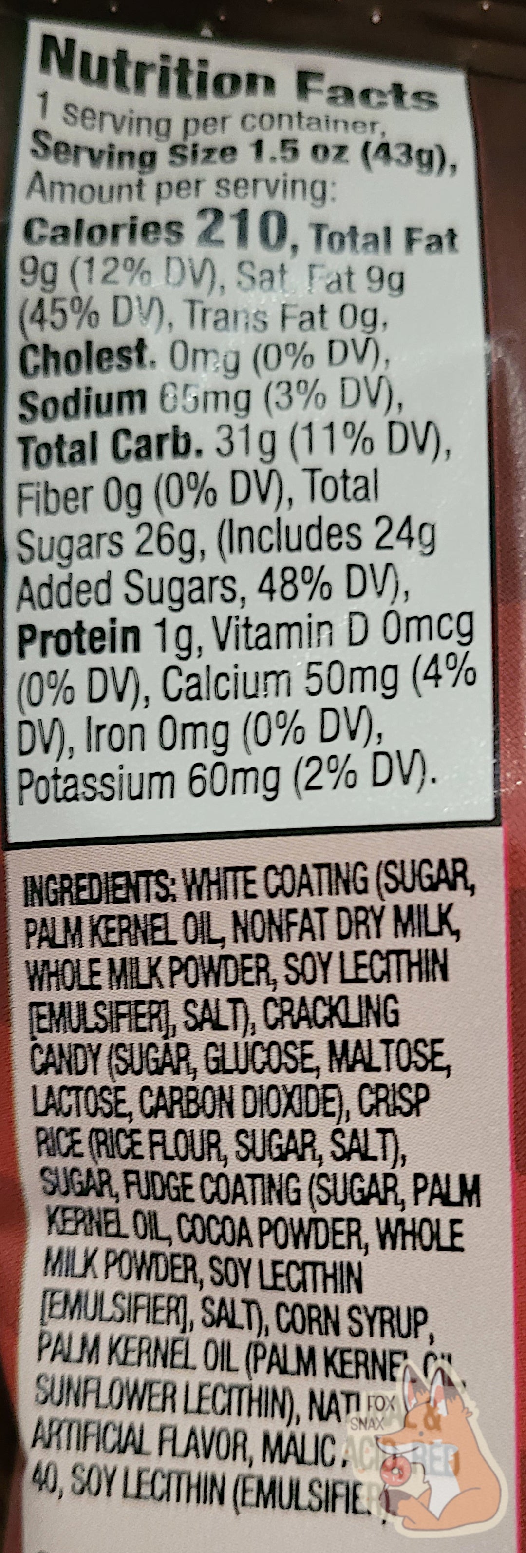A picture of the back of a bag of Buc-ee's Cosmic Pops, in Cherry Cola flavor. Nutrition Facts, then Ingredients, are listed.