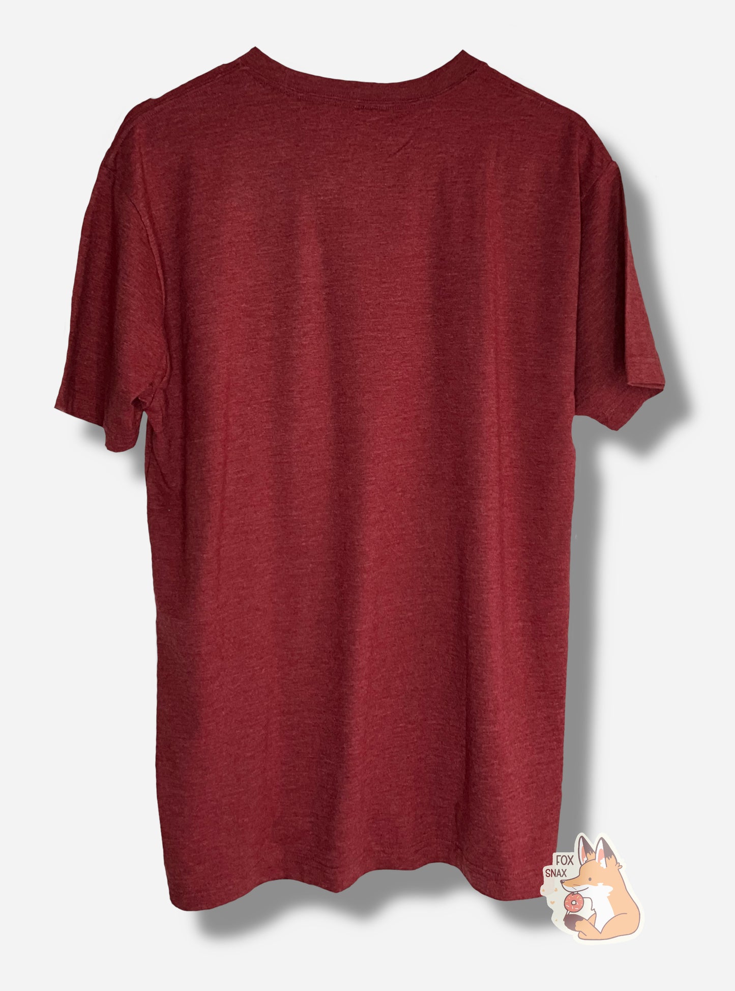 A picture of the back of a red t-shirt.