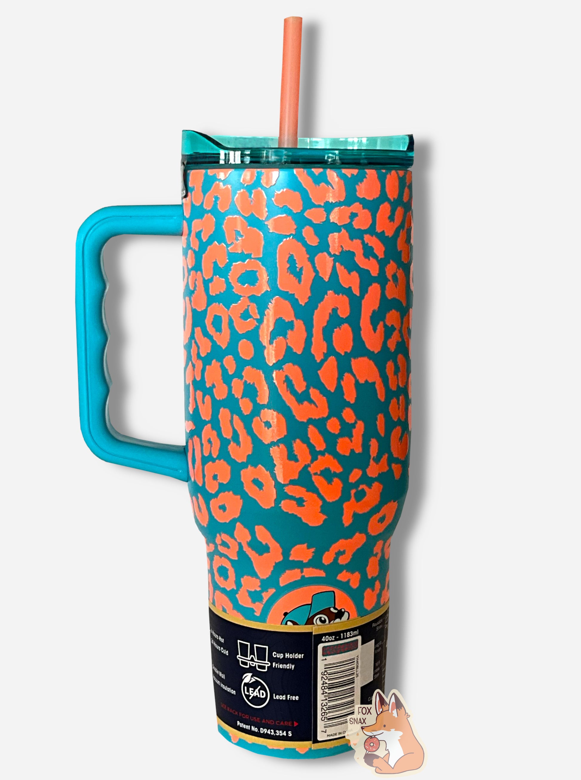 Buc-ee's Yukon Outfitters Orange and Blue Leopard Print 40oz Tumbler