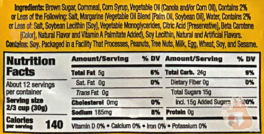 Nutrition label for Buc-ee's Beaver Nuggets, with ingredients and nutrition facts listed.