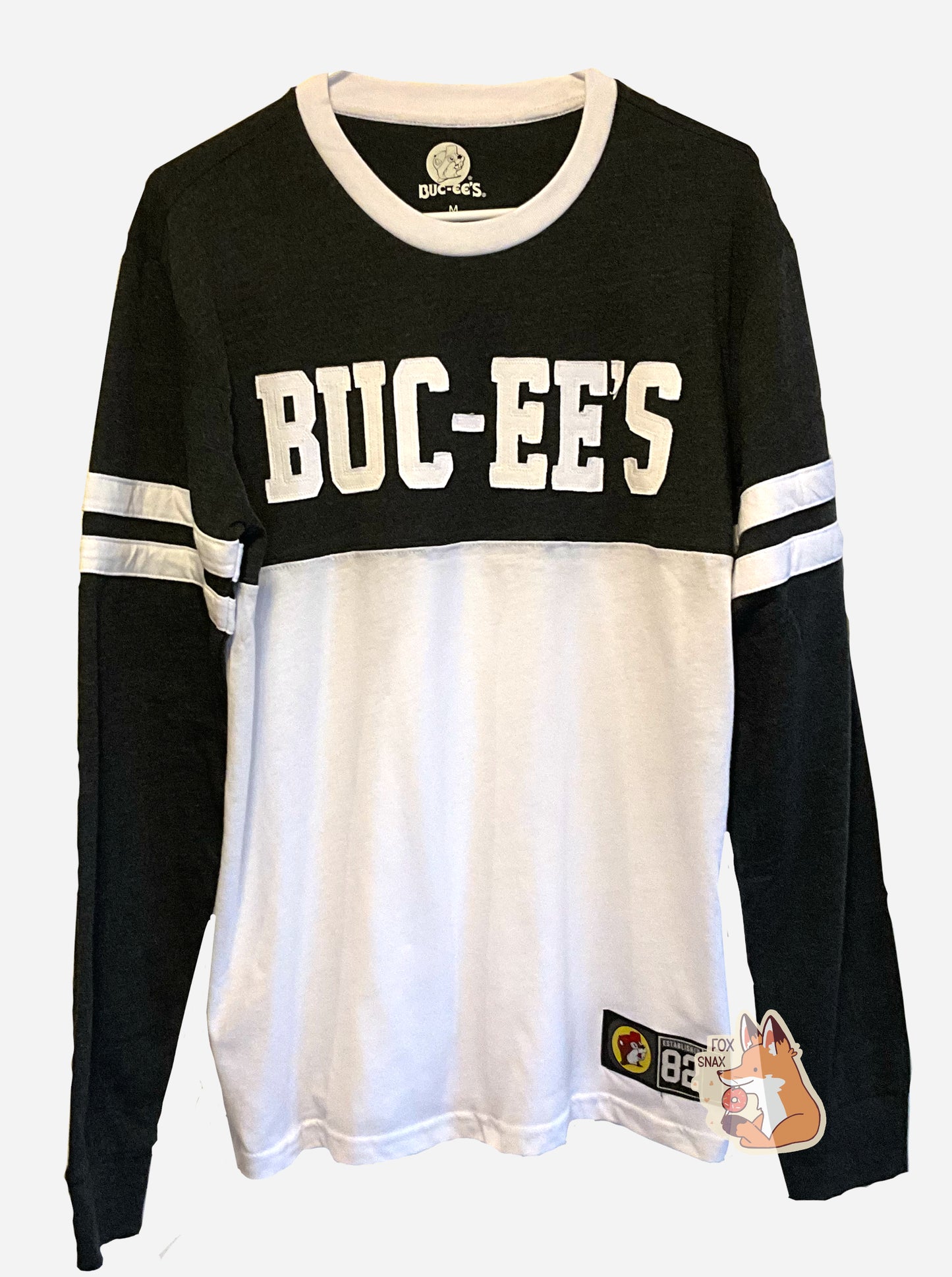 Buc-ee's Black And White Varsity Long Sleeve Shirt