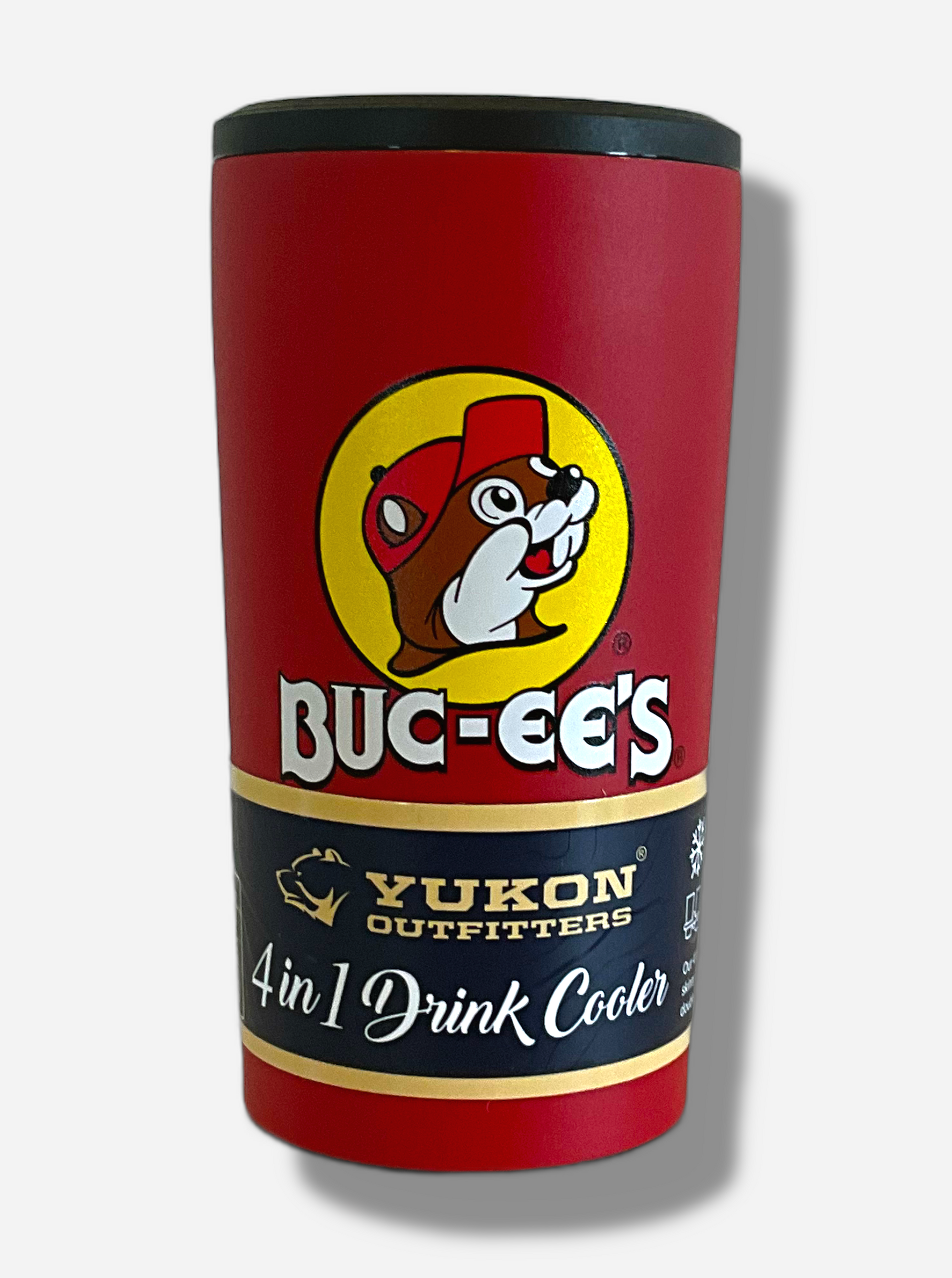 A picture of a tall 4 in 1 Drink Cooler from Yukon Outfitters and Buc-ee's. 