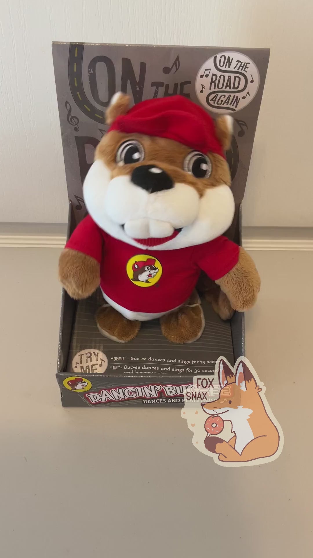 A short move of the Buc-ee the Beaver animatronic "singing" On The Road again.  Buc-ee is dancing back and forth - his feet/paws stay in place, but his hips, midsection, arms and (just a little bit) tail move back and forth during the song.