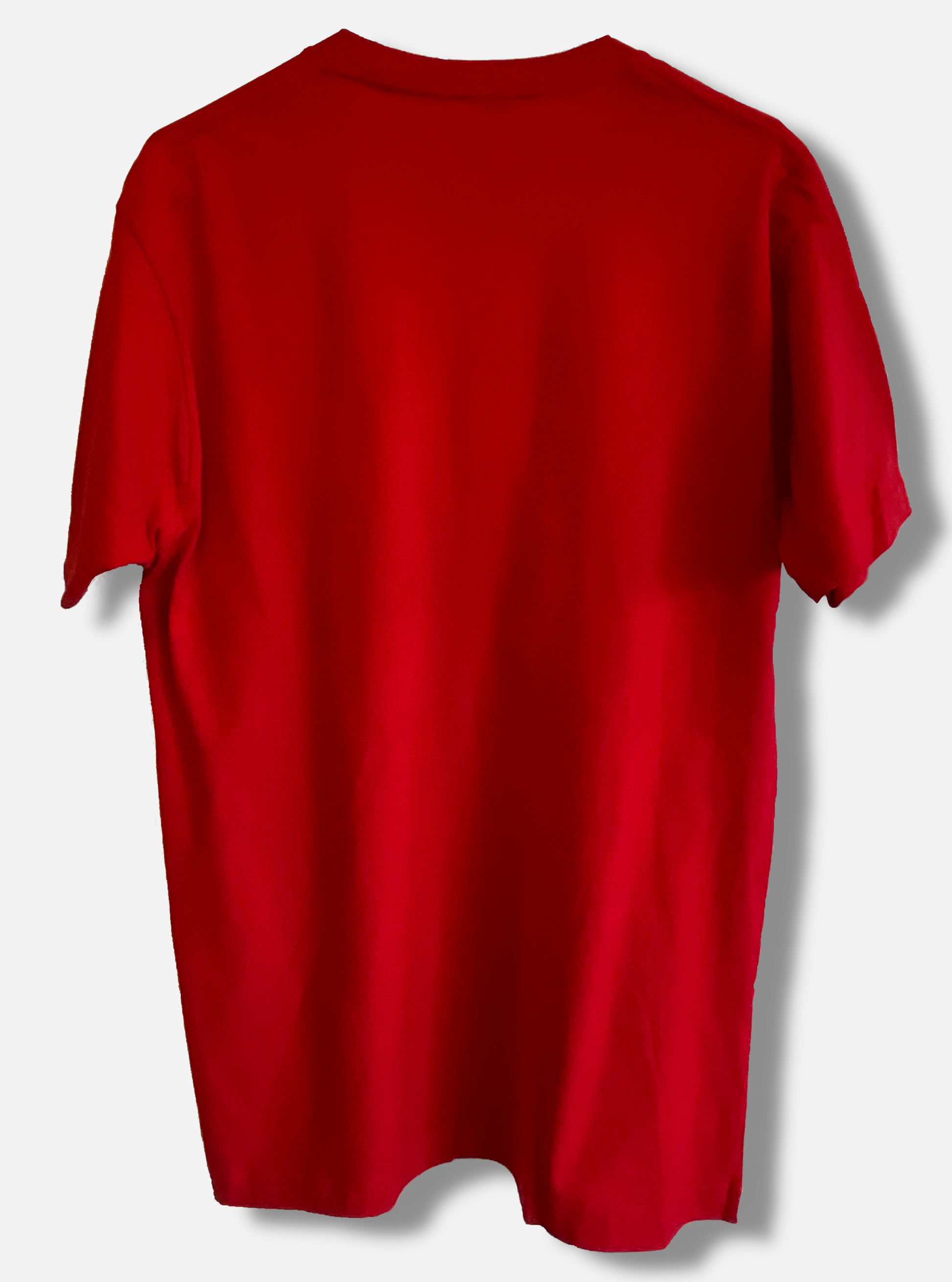 A picture of the back of a red t-shirt.